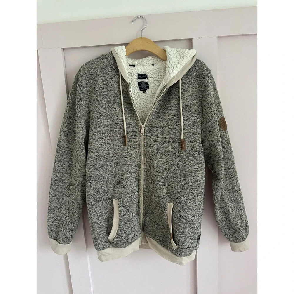 Buffalo David Bitton Mens Sherpa Lined Zip Up Hoodie Marled Grey XL